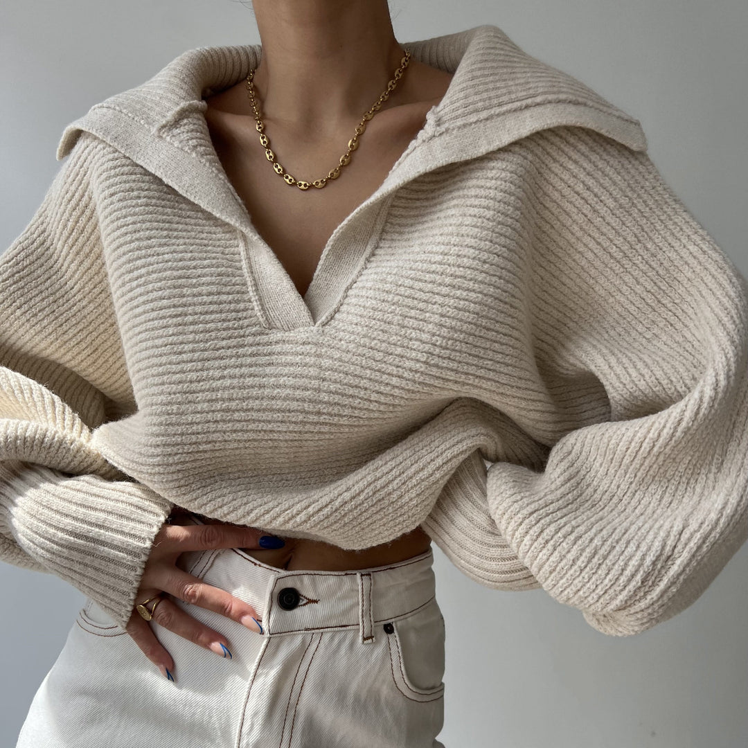 Damen Großer Strickpulli mit V-Ausschnitt Heidi-Mode