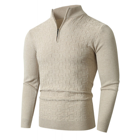 Herren Strickpullover mit modernem Zopfmuster und Halbreißverschluss Heidi-Mode
