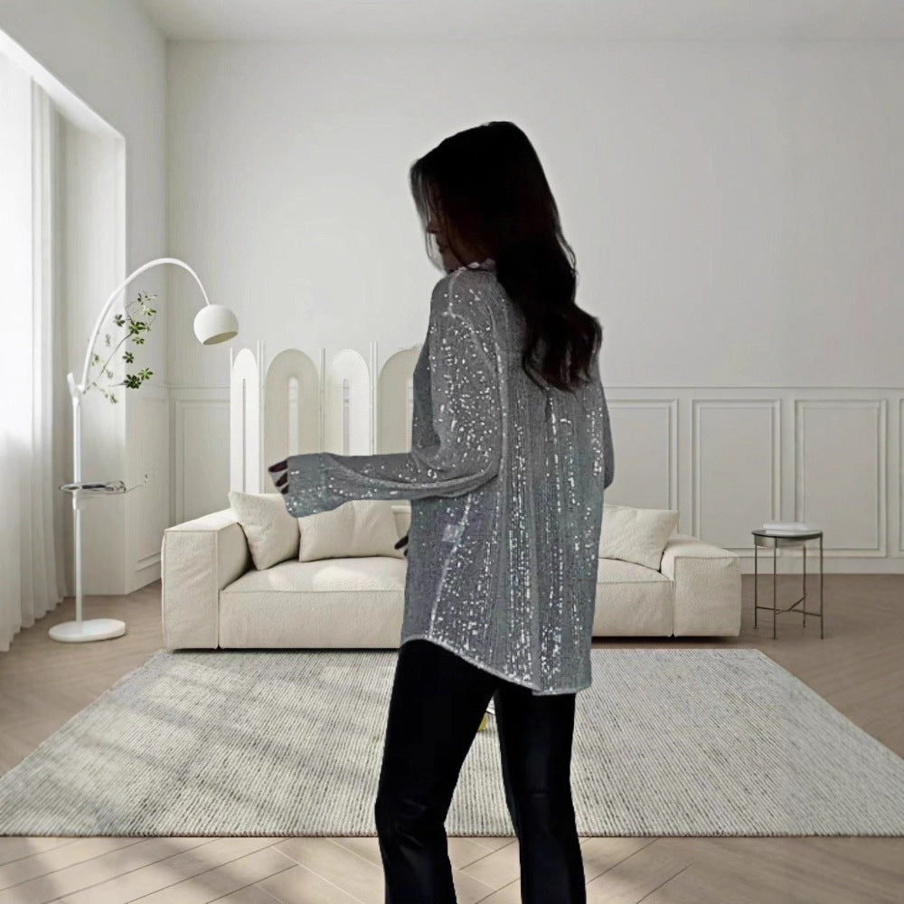 Damen Glitzerndes Oversized-Hemd mit Pailletten Heidi-Mode