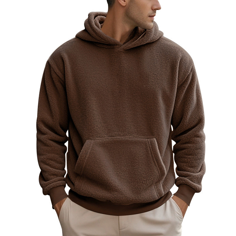 Herren Hoodie aus kuscheligem Teddy-Fleece mit Kängurutasche und breiten Bündchen Heidi-Mode