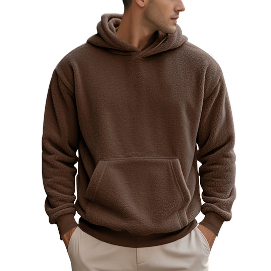 Herren Hoodie aus kuscheligem Teddy-Fleece mit Kängurutasche und breiten Bündchen Heidi-Mode