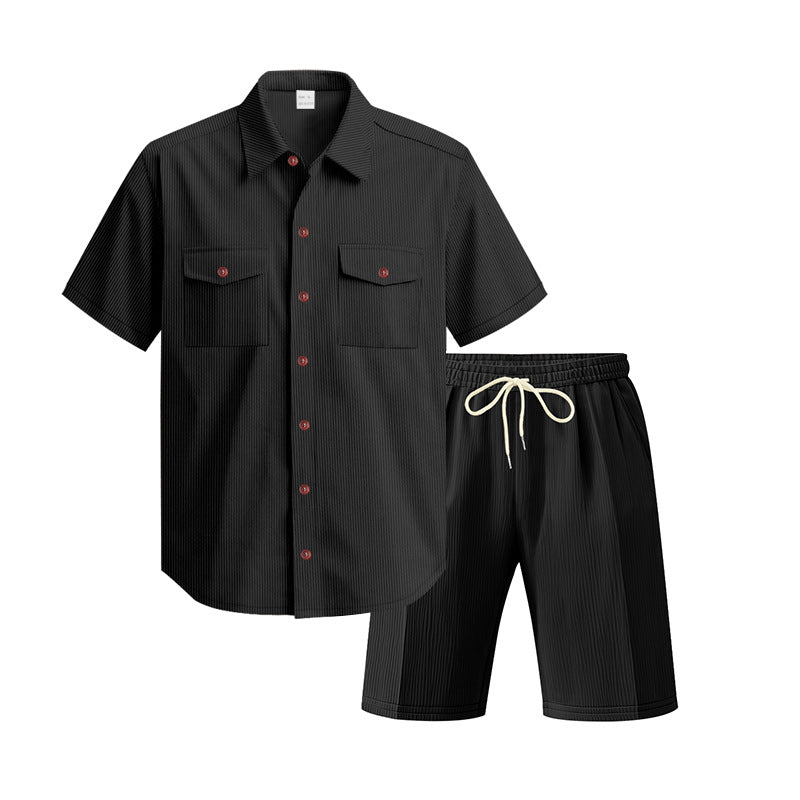 Herren Kurzarm-Hemd und Shorts Set mit praktischen Taschen und bequemer Passform Heidi-Mode
