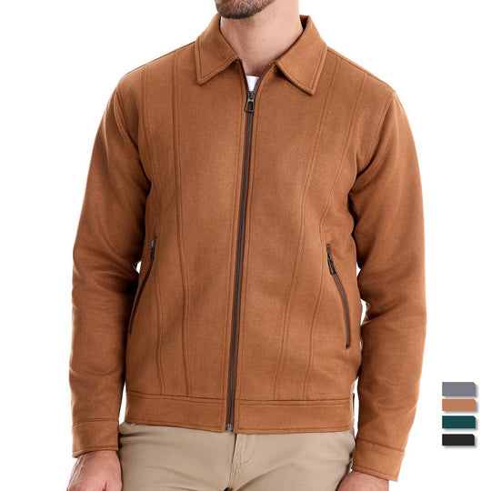 Herren Kunstlederjacke mit strukturiertem Design und seitlichen Reißverschlusstaschen Heidi-Mode