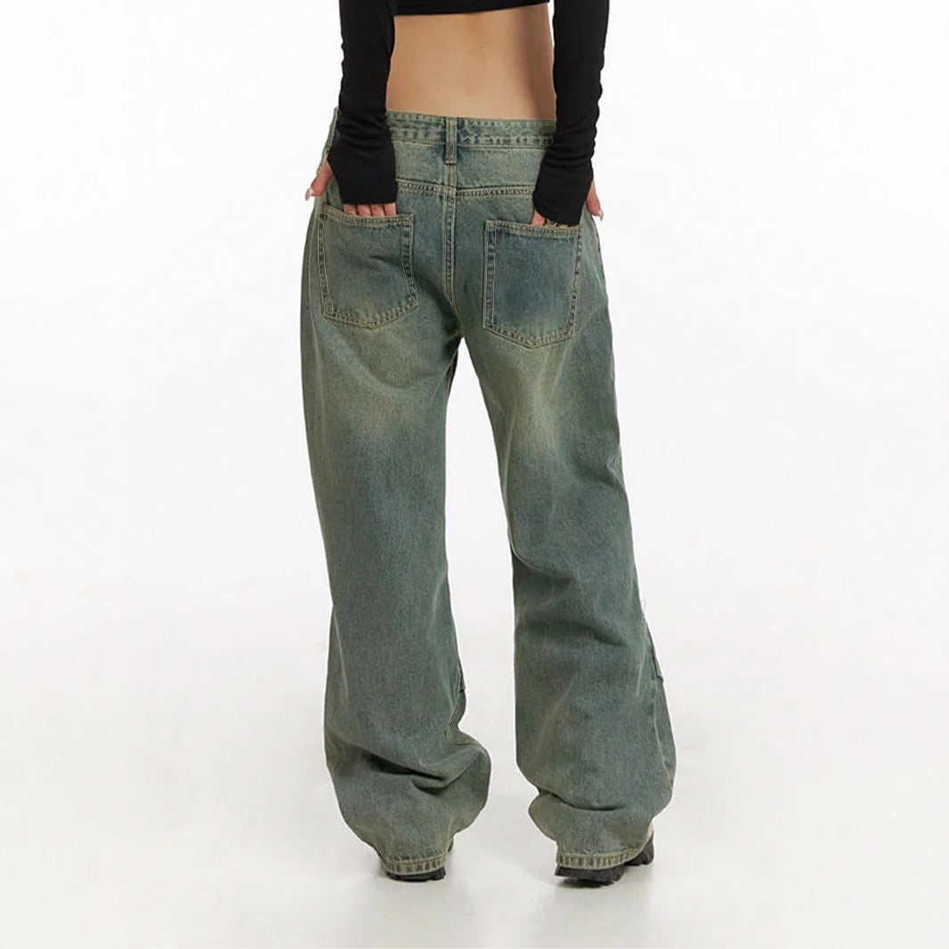 Damen Baggy-Jeans mit hohem Taillenbund und weiten Beinen Heidi-Mode