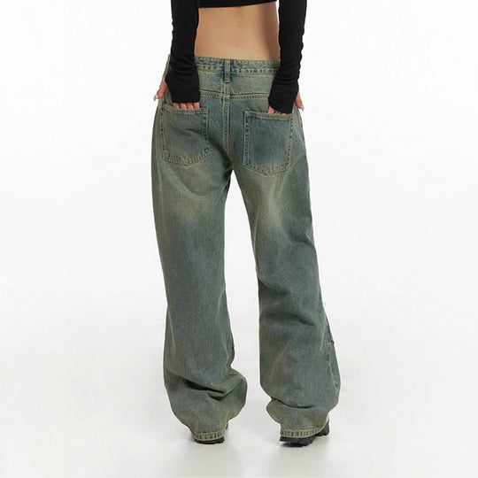 Damen Baggy-Jeans mit hohem Taillenbund und weiten Beinen Heidi-Mode