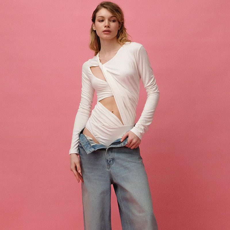 Damen Body mit raffiniertem Rüschendesign und langem Arm Heidi-Mode