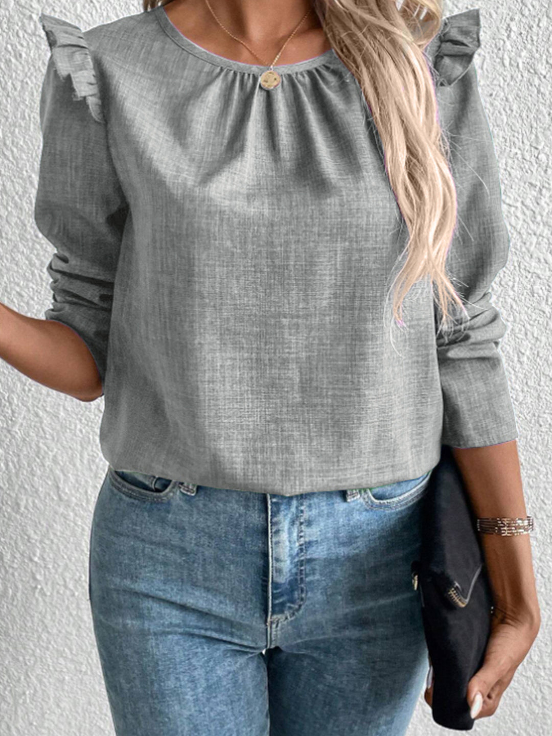 Damen Elegante Bluse mit Rüschendetails und Rundhalsausschnitt Heidi-Mode