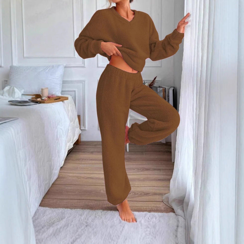 Damen Kuscheliges Fleece-Lounge-Set mit elastischem Bund Heidi-Mode