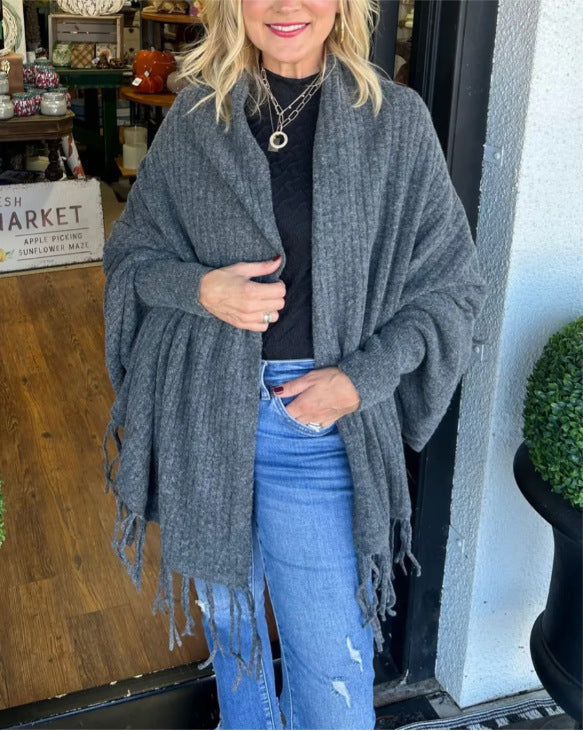 Damen vielseitiger Poncho mit Fransen Heidi-Mode