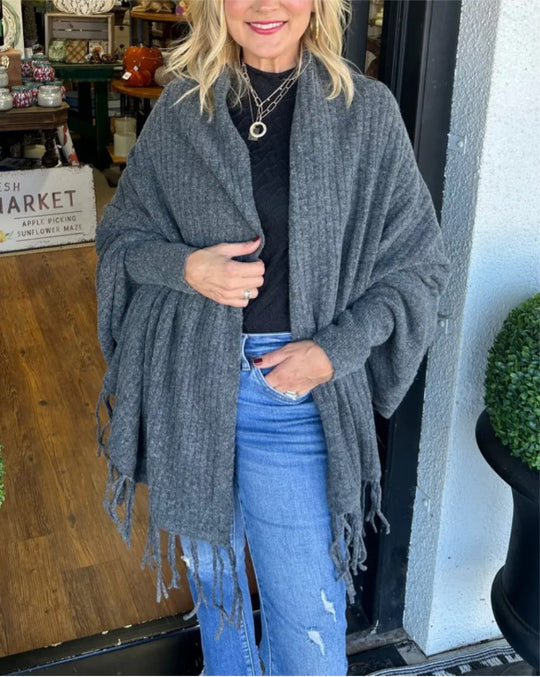 Damen vielseitiger Poncho mit Fransen Heidi-Mode