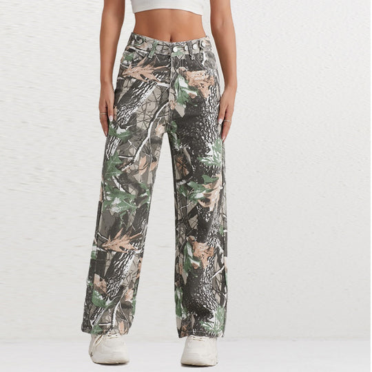 Damen Cargohose im Camouflage-Design mit hoher Taille Heidi-Mode