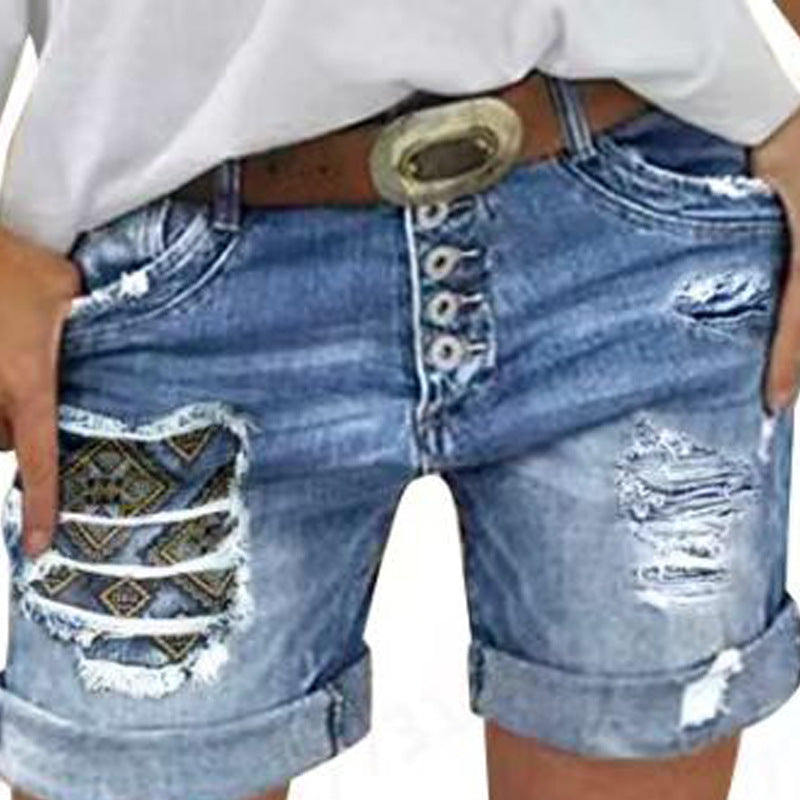 Damen Jeans-Shorts mit lässigem Fransen-Design und modischen Applikationen Heidi-Mode