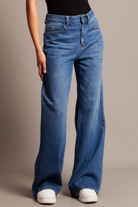 Damen Weit geschnittene High-Waist Jeans mit eleganten Falten Heidi-Mode
