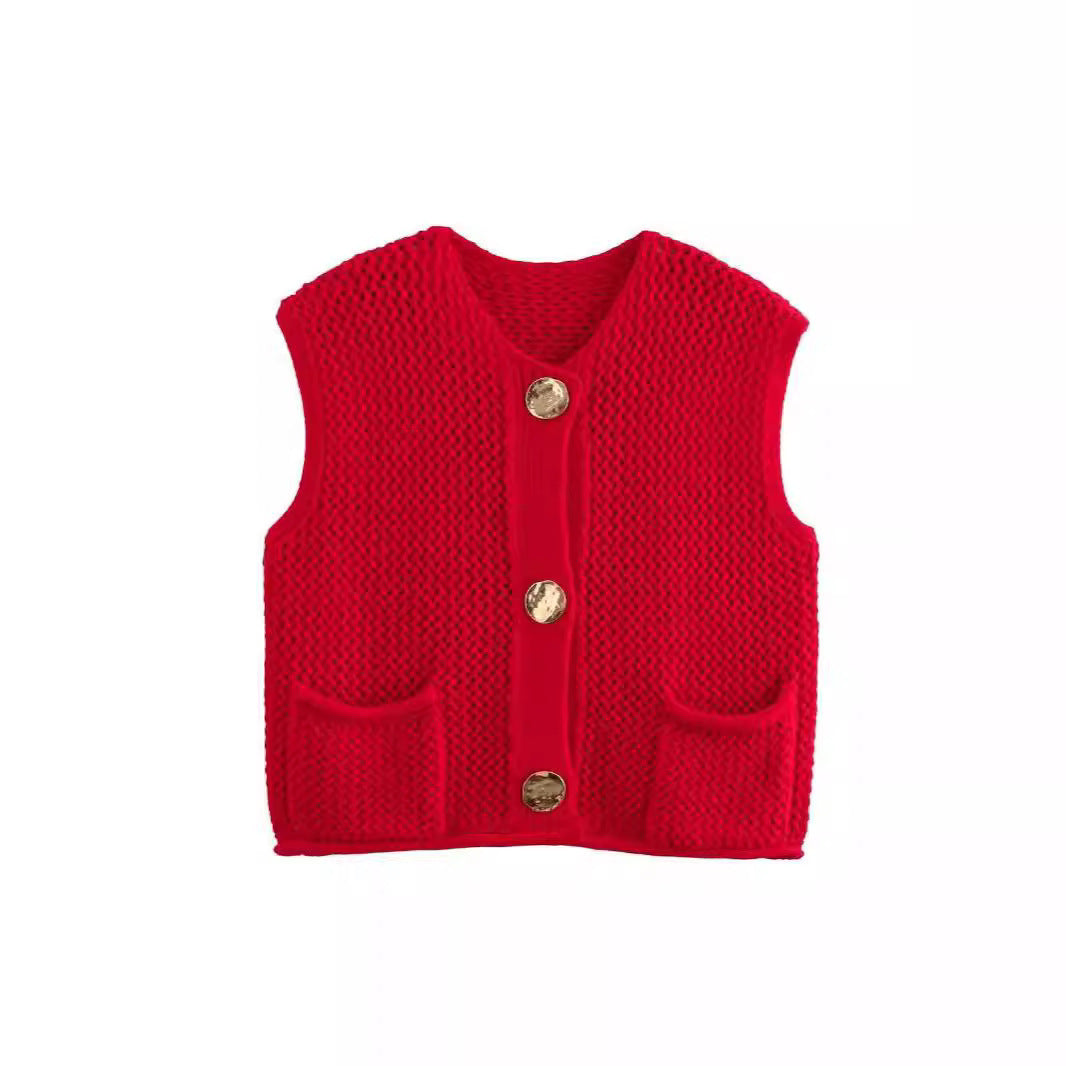 Damen Strickweste mit Knopfleiste und Taschen Heidi-Mode