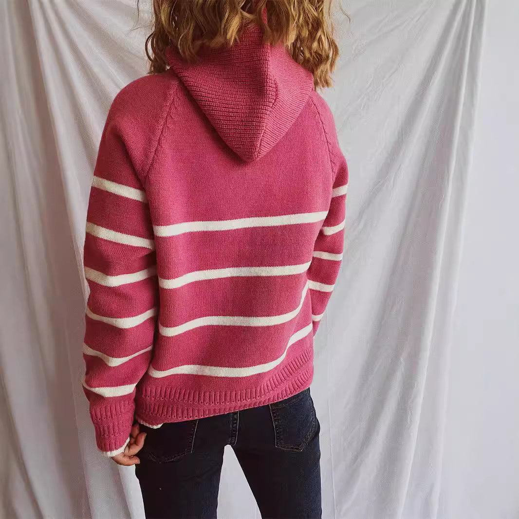 Damen lässiger Pullover mit strukturiertem Kragen und modischem Streifenmuster Heidi-Mode