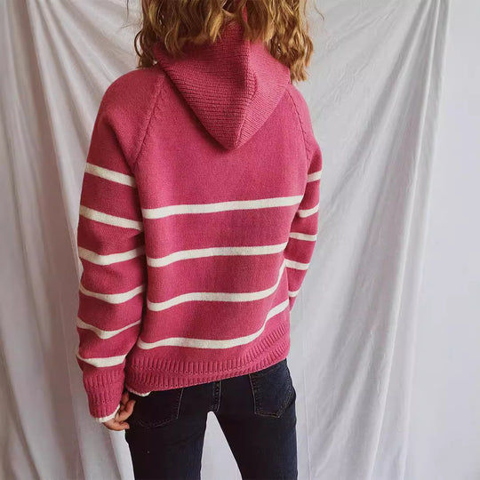 Damen lässiger Pullover mit strukturiertem Kragen und modischem Streifenmuster Heidi-Mode