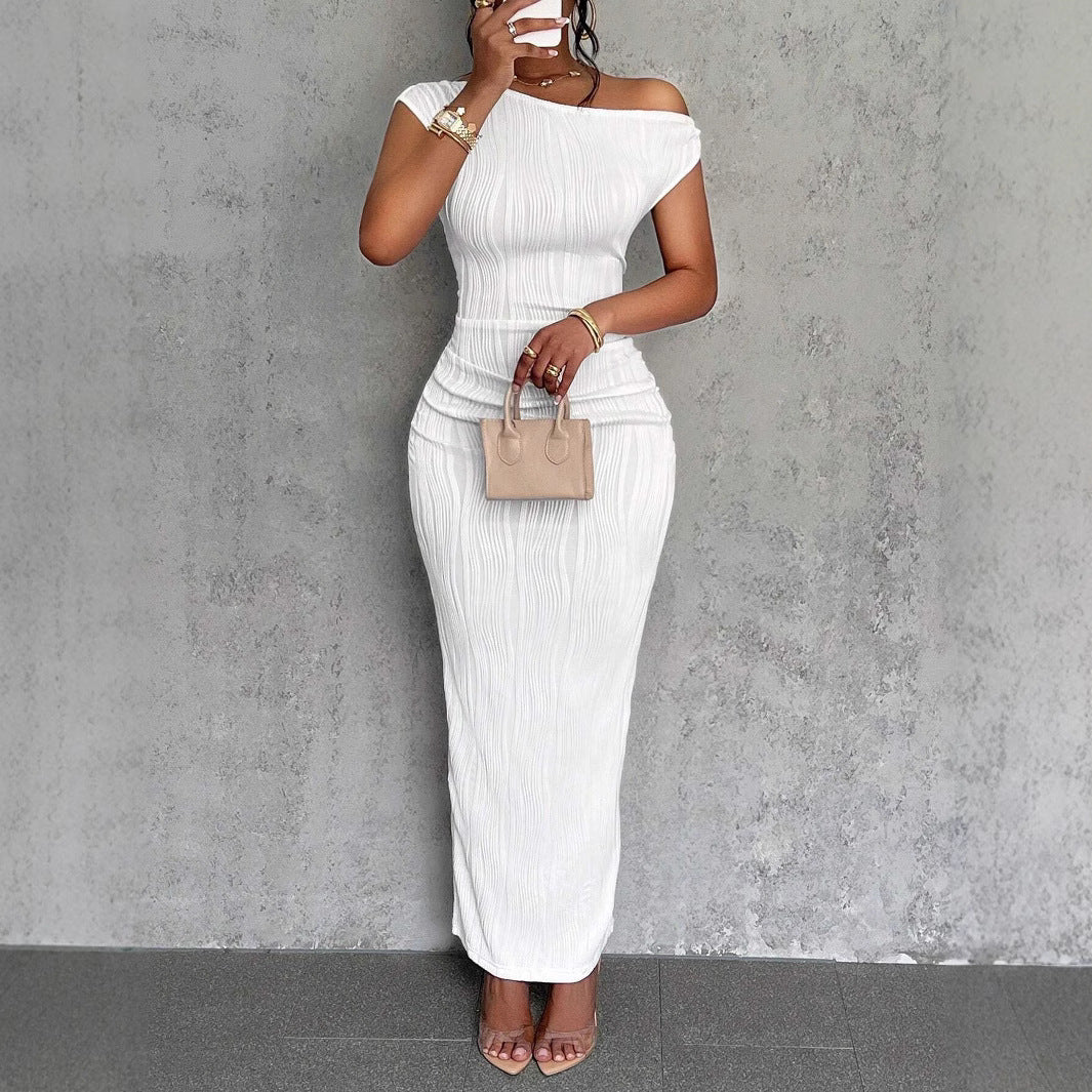 Damen figurbetontes Wickelkleid mit Rüschendetails und schulterfreiem Design Heidi-Mode
