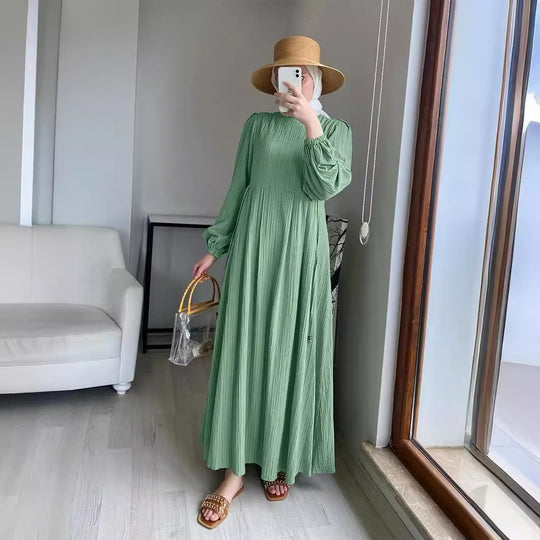 Damen Maxikleid mit strukturiertem Design und Puffärmeln Heidi-Mode