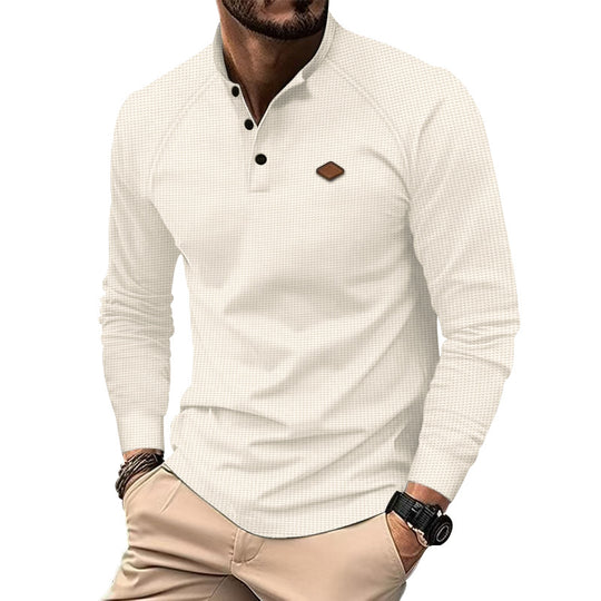 Herren Langarm-Henley-Shirt mit strukturierter Oberfläche und modischen Knopfdetails Heidi-Mode
