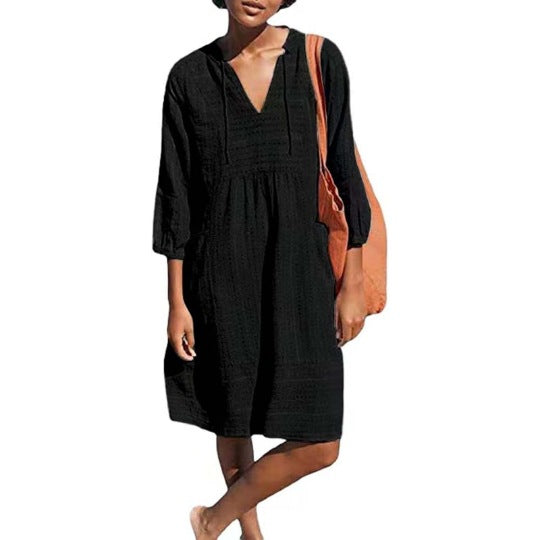 Damen lässiges Sommerkleid mit Kapuze und Taschen Heidi-Mode