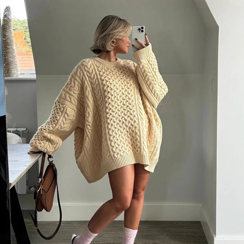 Damen oversize Strickpullover mit Zopfstrickmuster Heidi-Mode