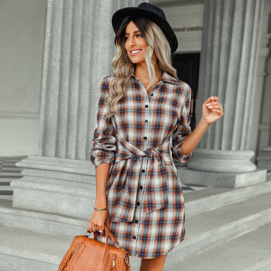 Heidi-Mode | Damen Flanell Knopf Midi Kleid mit Langen Ärmeln