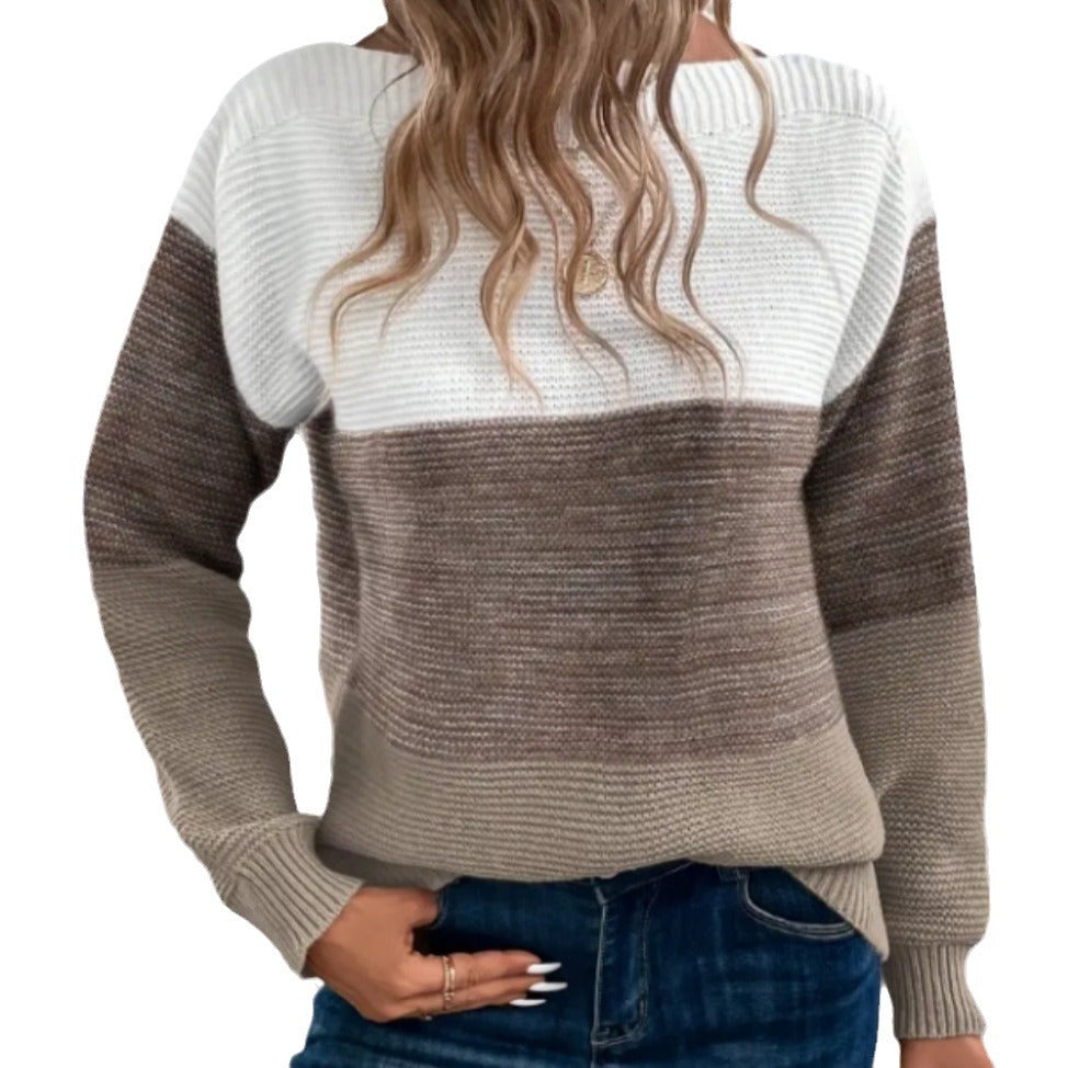 Damen Trendiger Grobstrickpullover mit modernen Farbblockdetails Heidi-Mode