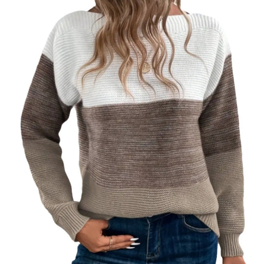 Damen Trendiger Grobstrickpullover mit modernen Farbblockdetails Heidi-Mode