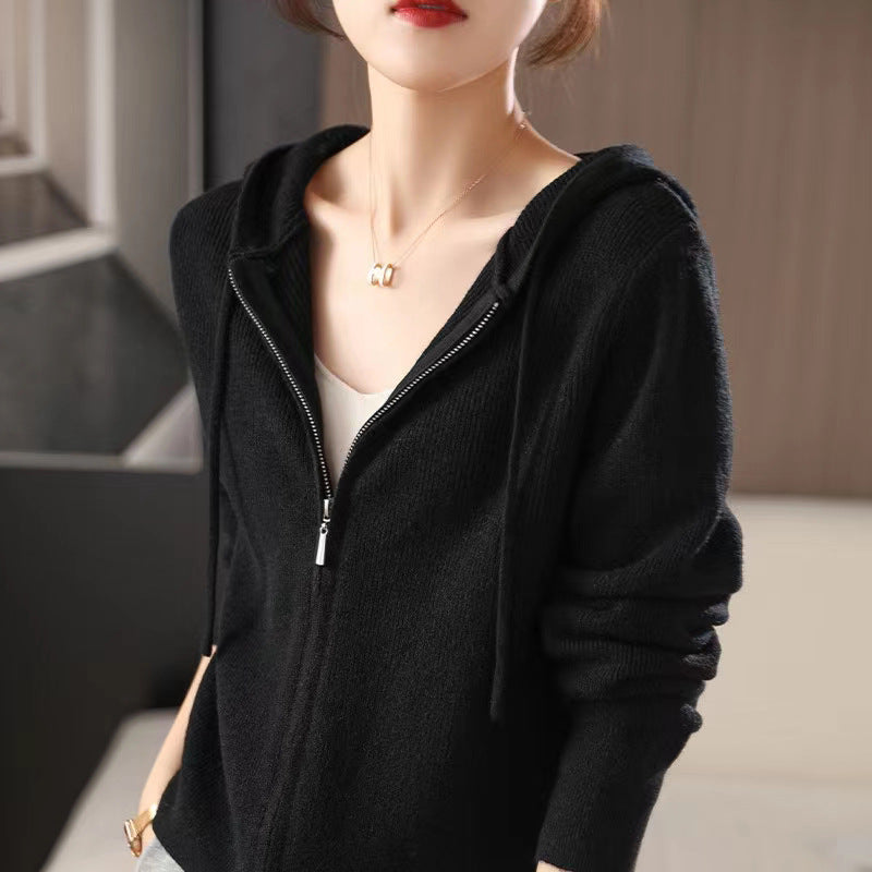 Damen Sportlicher Zip-Hoodie aus feinem Strick Heidi-Mode