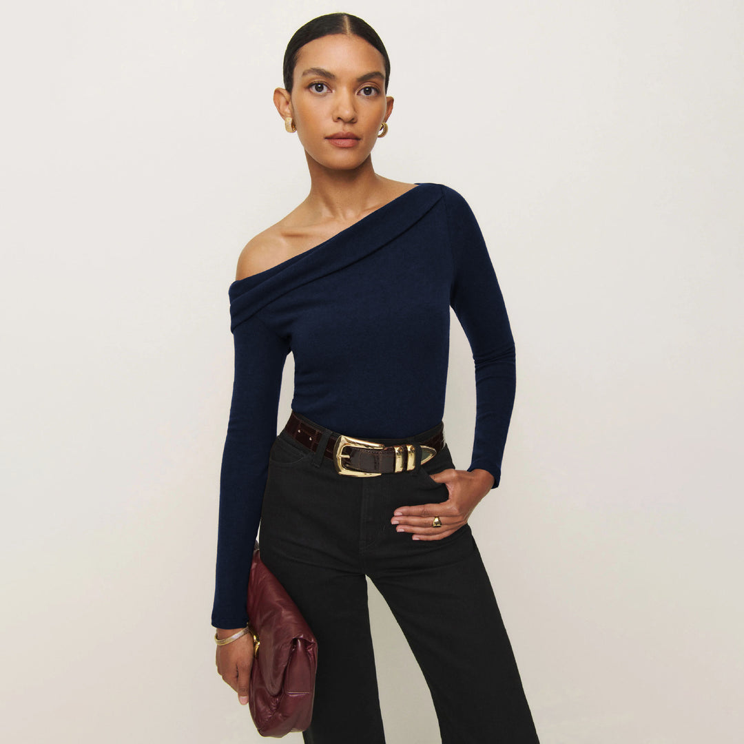 Damen Elegantes Langarmoberteil mit schrägem Ausschnitt und figurbetontem Schnitt Heidi-Mode