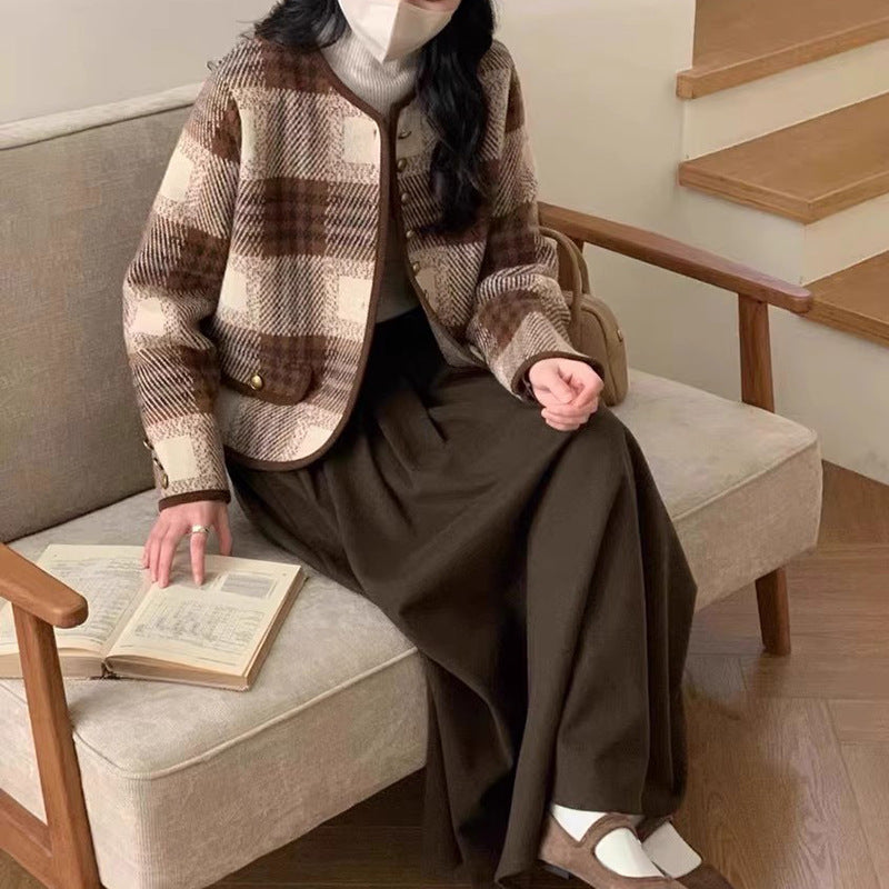 Damen Freizeitblazer mit eleganter Karomusterung und Knopfdetails Heidi-Mode