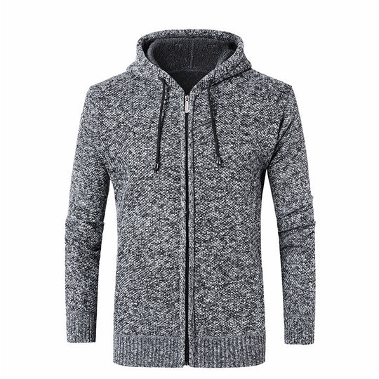 Herren moderne Strickjacke mit Kapuze und weichem Innenfutter Heidi-Mode