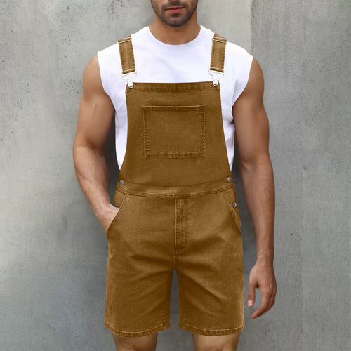 Herren Latzshorts aus Baumwoll-Denim mit praktischen Taschen und verstellbaren Trägern Heidi-Mode