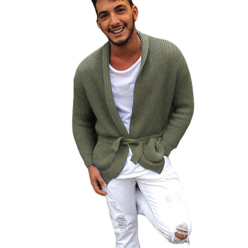 Herren Strickjacke mit praktischer Gürtelschnalle und modischem Waffelmuster Heidi-Mode