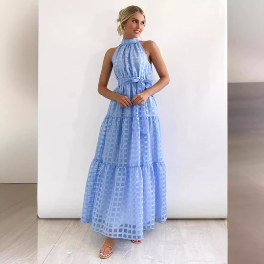 Damen Maxikleid mit raffiniertem Hochkragen und gestuftem Design Heidi-Mode