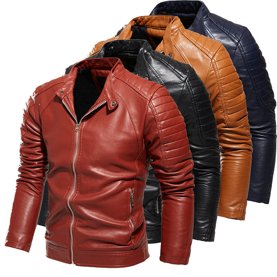 Herren Kunstlederjacke mit strukturierten Einsätzen Heidi-Mode
