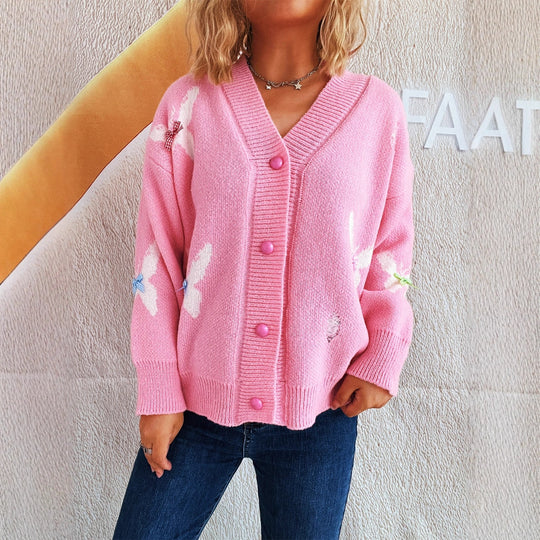 Damen Strickjacke mit verspieltem Schmetterlingsdesign und Knopfverschluss Heidi-Mode