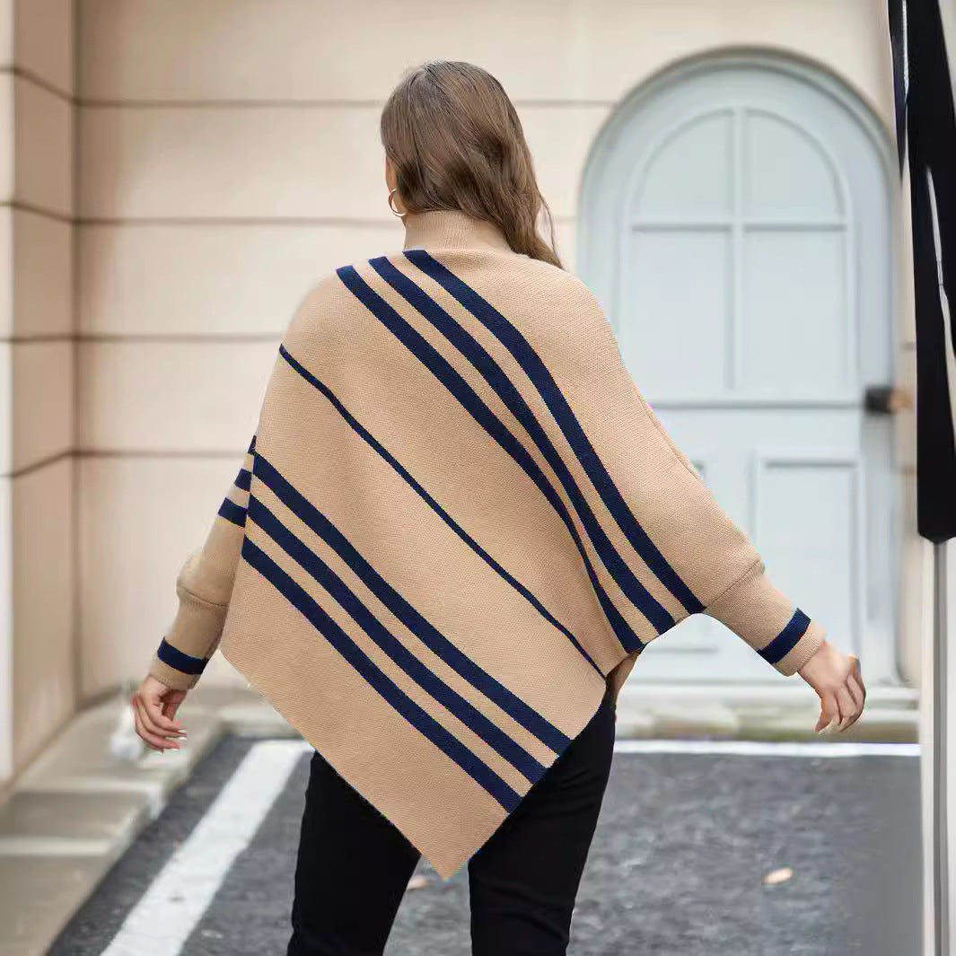 Damen Poncho mit modernen Streifen Heidi-Mode