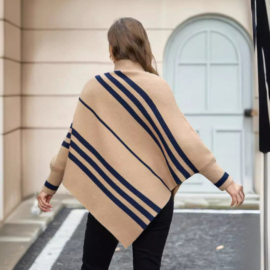 Damen Poncho mit modernen Streifen Heidi-Mode
