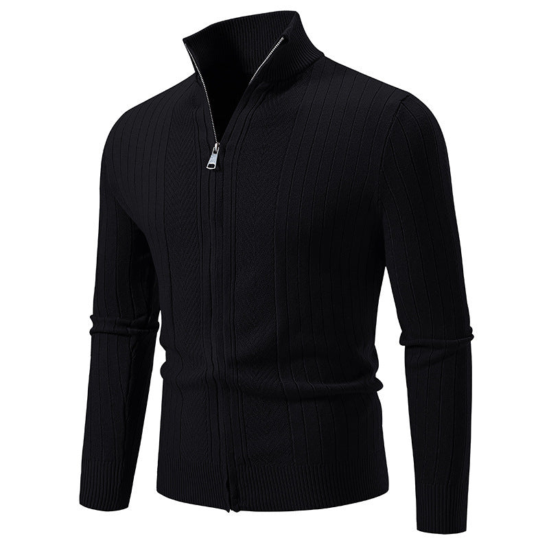 Herren stylische Strickjacke mit hohem Stehkragen und modischem Reißverschluss Heidi-Mode