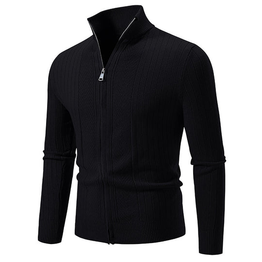 Herren stylische Strickjacke mit hohem Stehkragen und modischem Reißverschluss Heidi-Mode