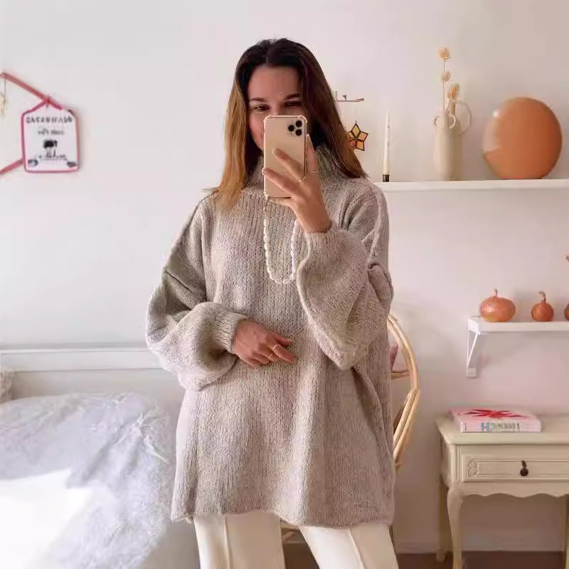Damen kuscheliger Oversize-Pullover mit weiten Ärmeln und strukturiertem Strick Heidi-Mode