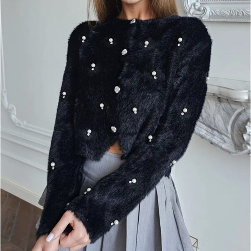 Damen Flauschige Strickjacke mit Schmuckknöpfen und elegantem Schnitt Heidi-Mode