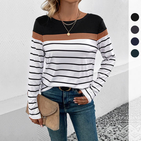 Damen Langarmshirt mit modischem Streifenmuster und kontrastierendem Oberteil Heidi-Mode