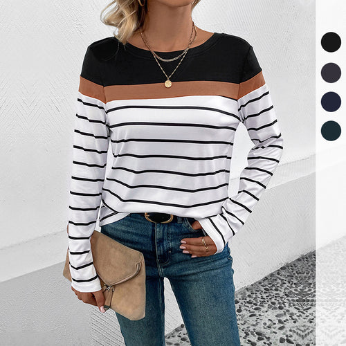 Damen Langarmshirt mit modischem Streifenmuster und kontrastierendem Oberteil Heidi-Mode