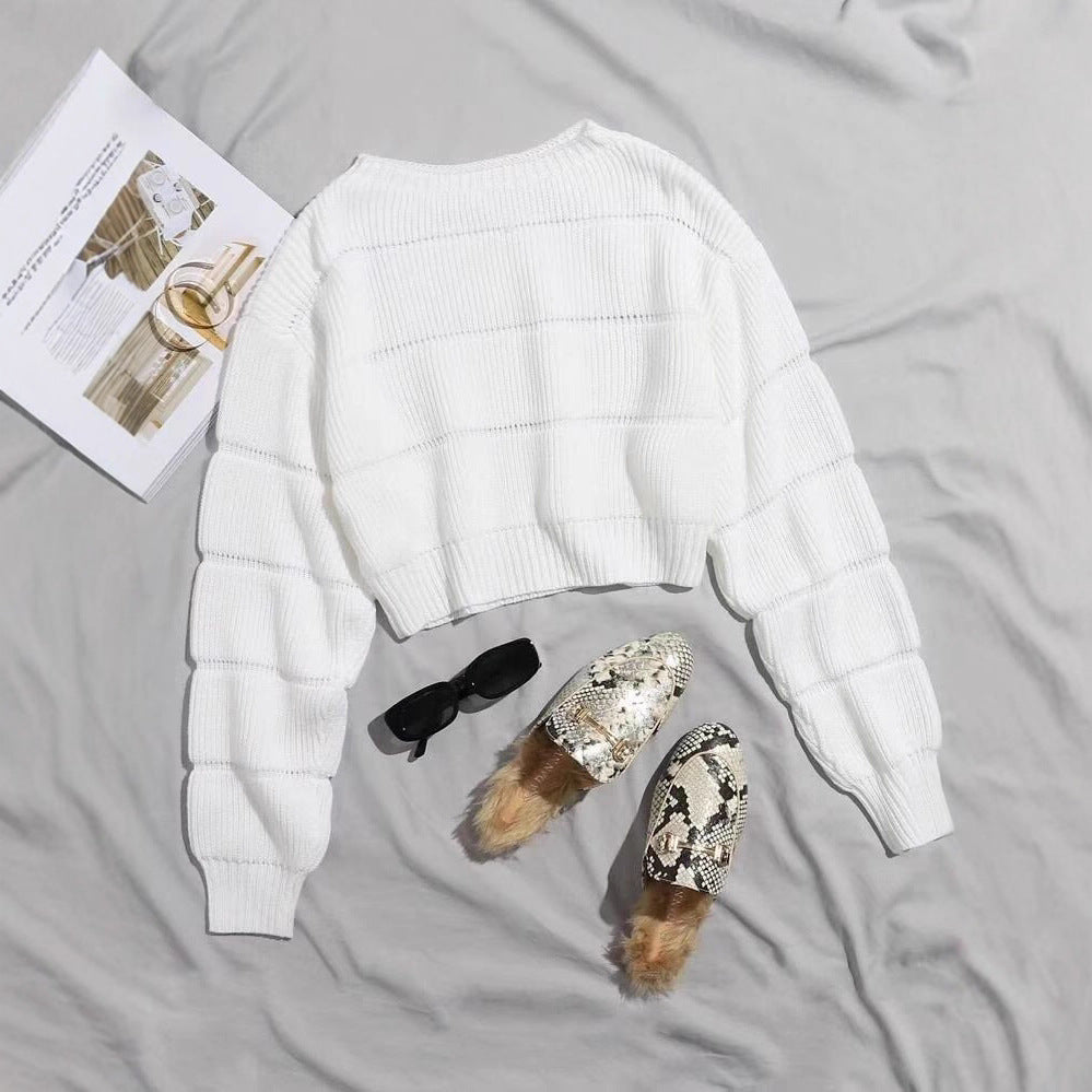 Damen Trendiger Strickpullover mit strukturierter Rippoptik und verkürztem Schnitt Heidi-Mode
