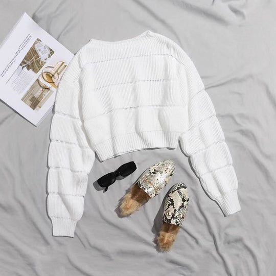 Damen Trendiger Strickpullover mit strukturierter Rippoptik und verkürztem Schnitt Heidi-Mode