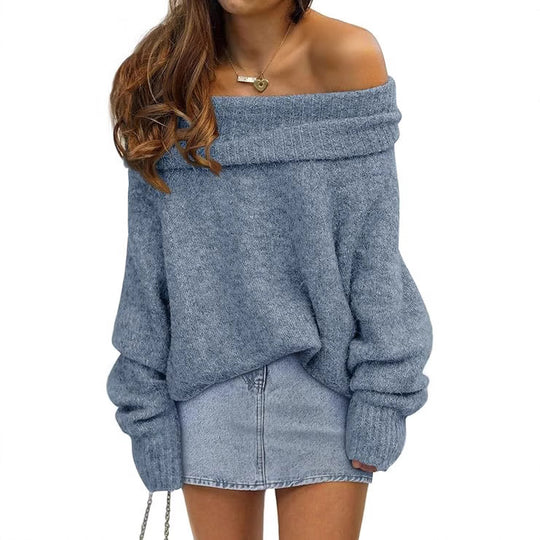 Damen Oversized Pullover mit schulterfreiem Design Heidi-Mode
