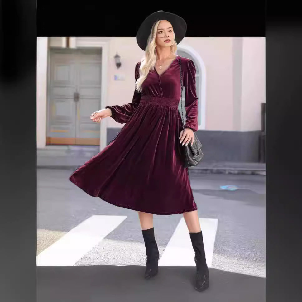 Damen Samt Kleid im Vintage-Stil Heidi-Mode