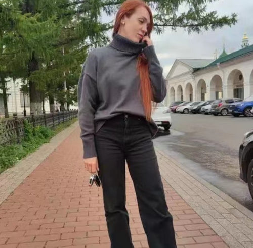 Damen Modischer Rollkragenpullover aus weichem Material Heidi-Mode